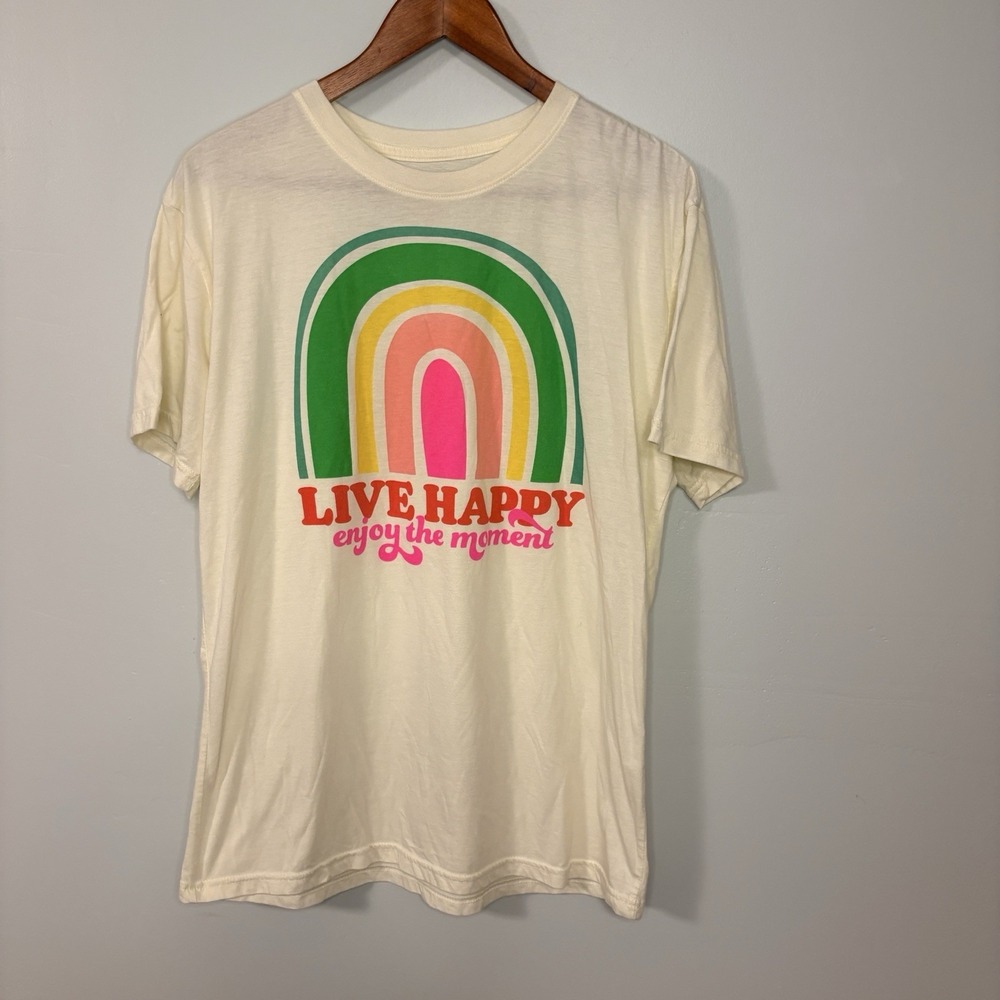 Natural Life Rainbow Live Happy Tee Shirt Women's M Cotton Boho